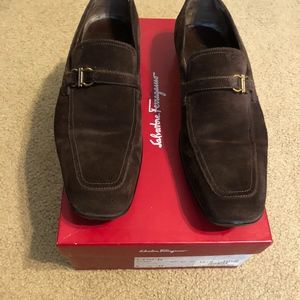 Salvatore Ferragamo Brown Suede Slip-On Loafers